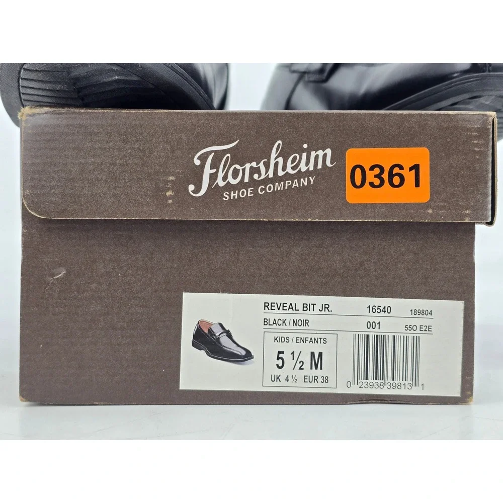 Florsheim Reveal Bit Jr. Loafers Boys 5.5M Black Leather Dress Shoes -New